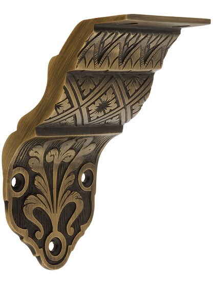 Ornate Victorian Cast Brass Handrail Bracket In Antique Brass.
